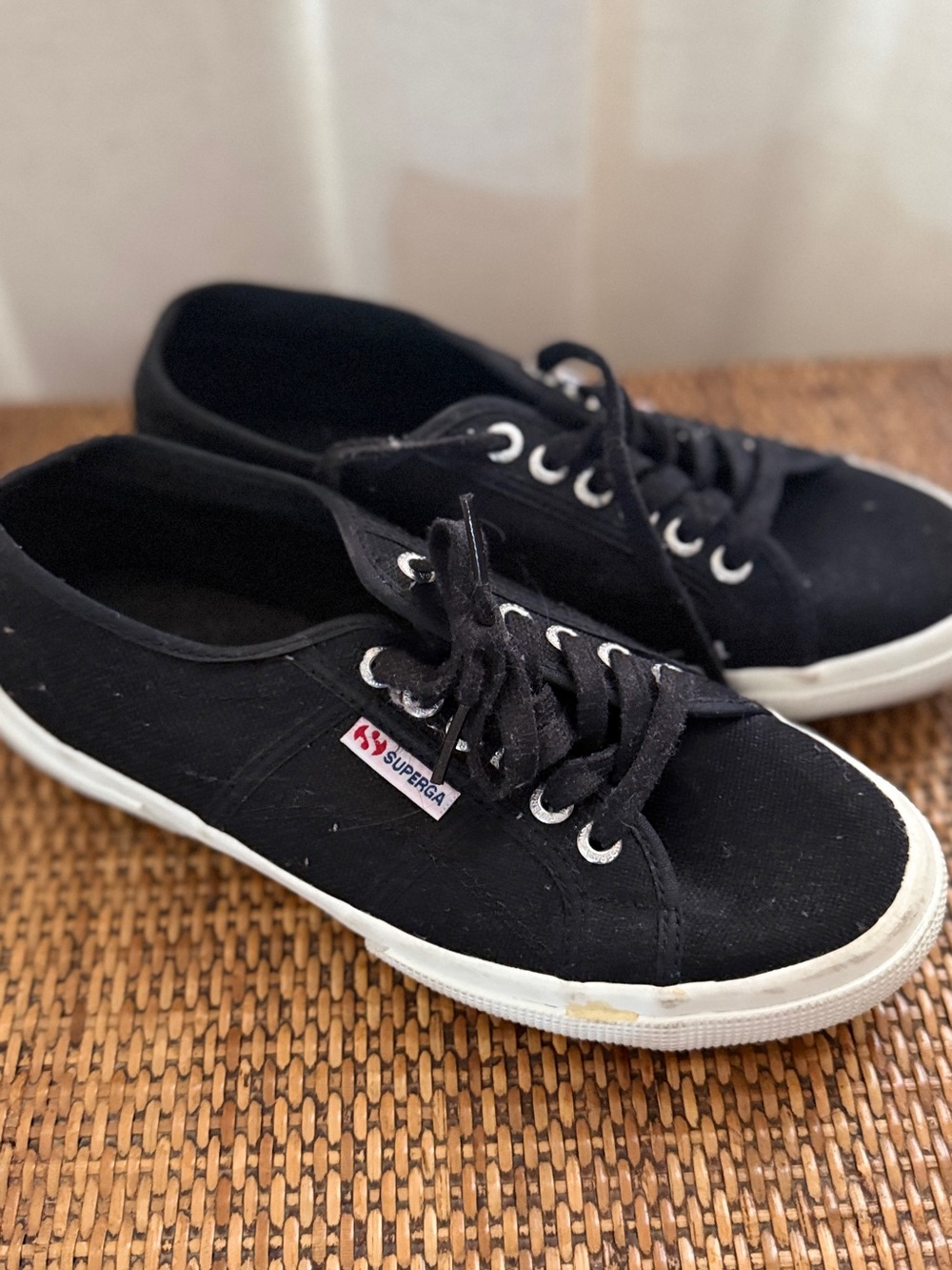 Superga Black Low-Top Canvas Sneakers with White Sole